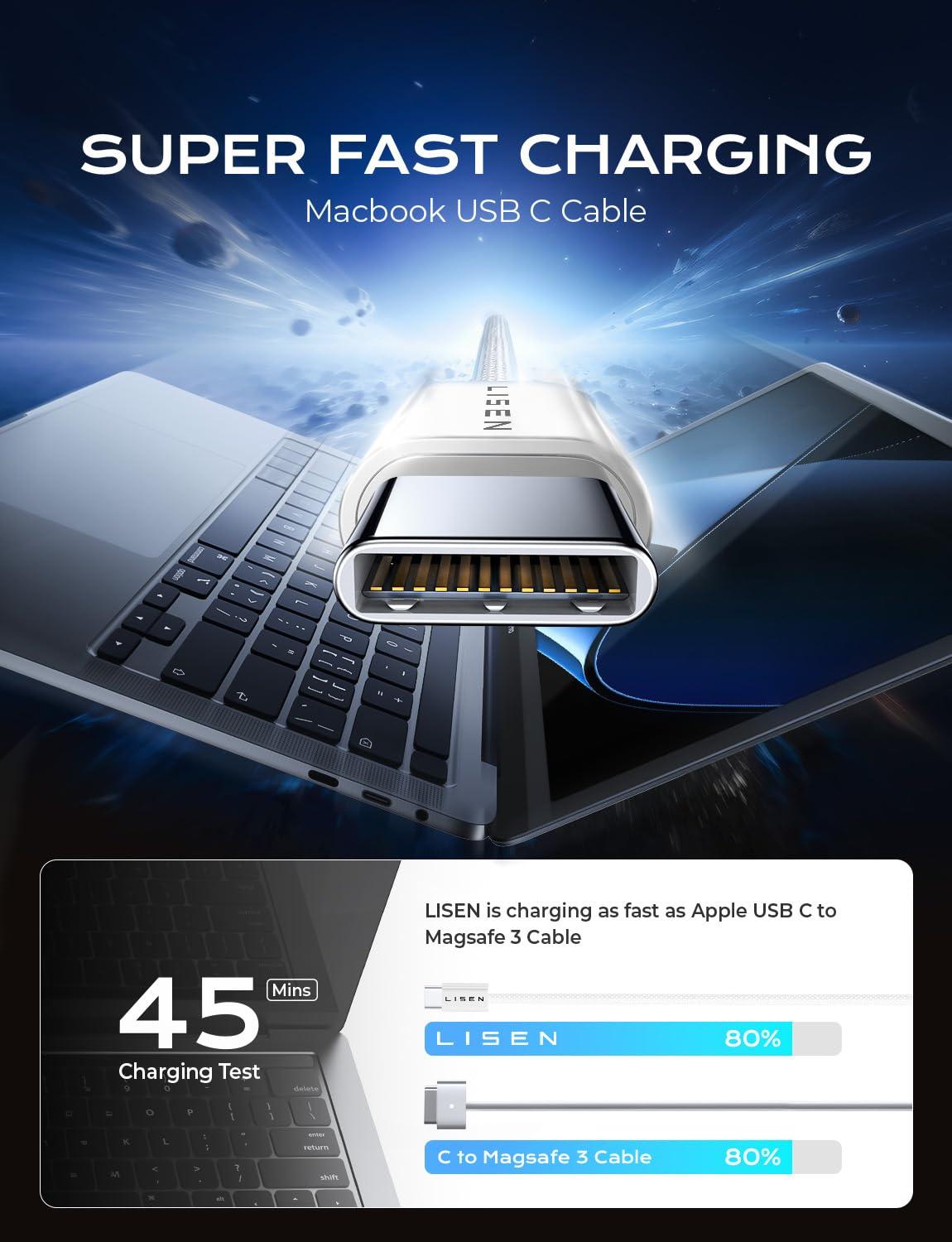 imageLISEN 240W for Apple USB C to USB C Charging Cable 4Packs 66666666FT Computer Security Cables for Woven Charge Cable Type C for Apple Devices iPhone 17 Air 16 Pro Max iPad MacBook Pro M5White