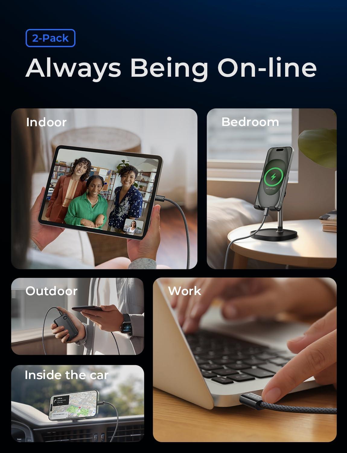 imageLISEN 240W for Apple USB C to USB C Charging Cable 4Packs 66666666FT Computer Security Cables for Woven Charge Cable Type C for Apple Devices iPhone 17 Air 16 Pro Max iPad MacBook Pro M5Black