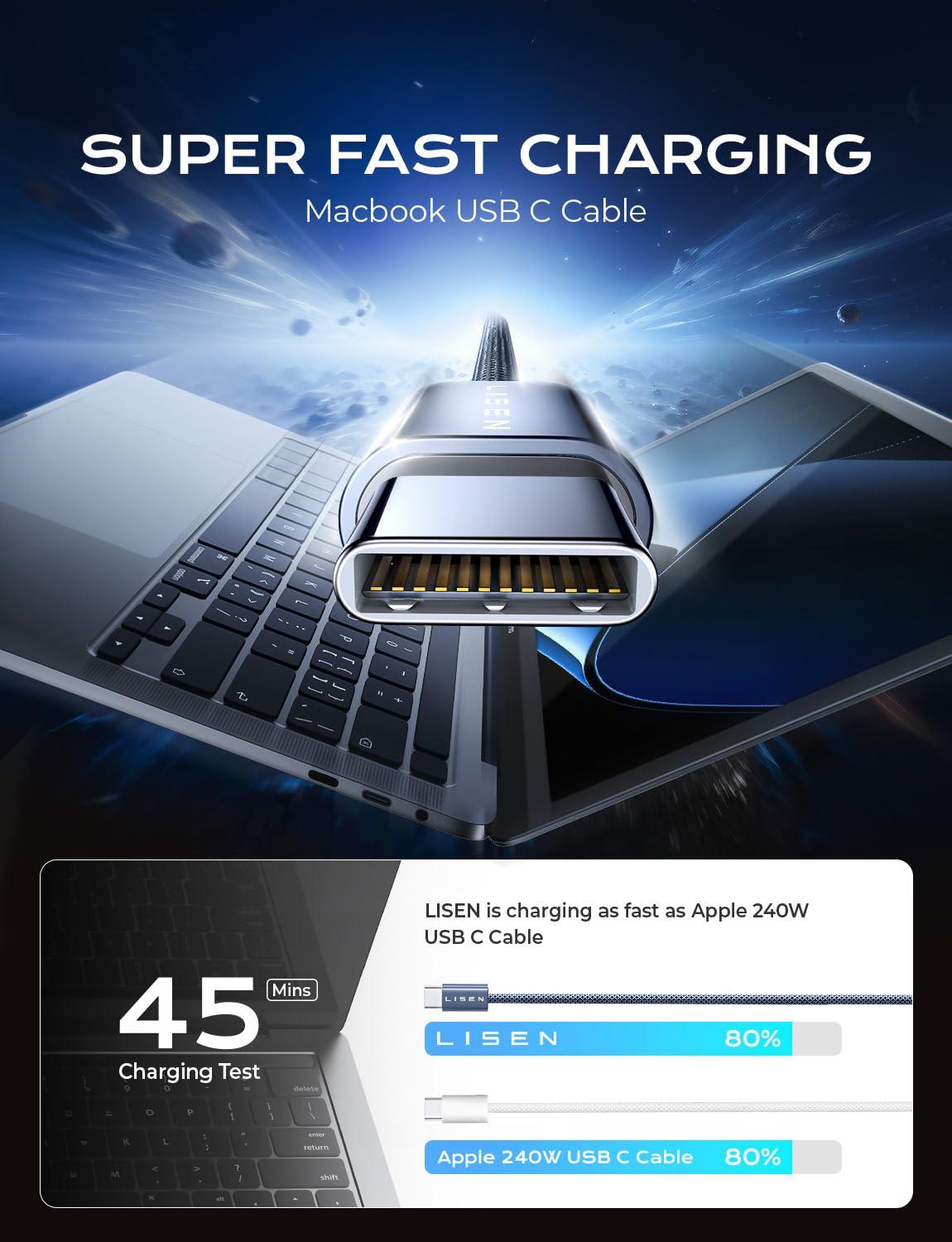 imageLISEN 240W for Apple USB C to USB C Charging Cable 4Packs 66666666FT Computer Security Cables for Woven Charge Cable Type C for Apple Devices iPhone 17 Air 16 Pro Max iPad MacBook Pro M5Black