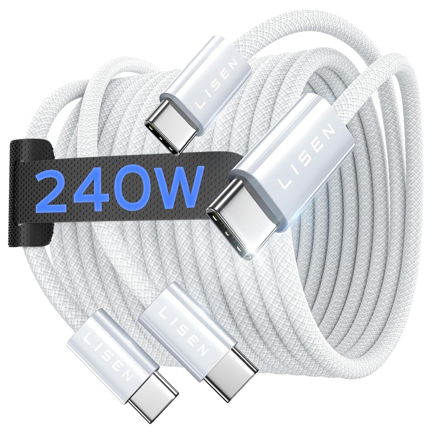 imageLISEN 240W for Apple USB C to USB C Charging Cable 4Packs 66666666FT Computer Security Cables for Woven Charge Cable Type C for Apple Devices iPhone 17 Air 16 Pro Max iPad MacBook Pro M5White