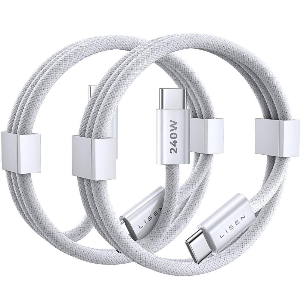 imageLISEN 240W for Apple USB C to USB C Charging Cable 4Packs 66666666FT Computer Security Cables for Woven Charge Cable Type C for Apple Devices iPhone 17 Air 16 Pro Max iPad MacBook Pro M5White